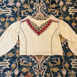 Worn once Free People Boho embroidered Bell Sleeve Top.